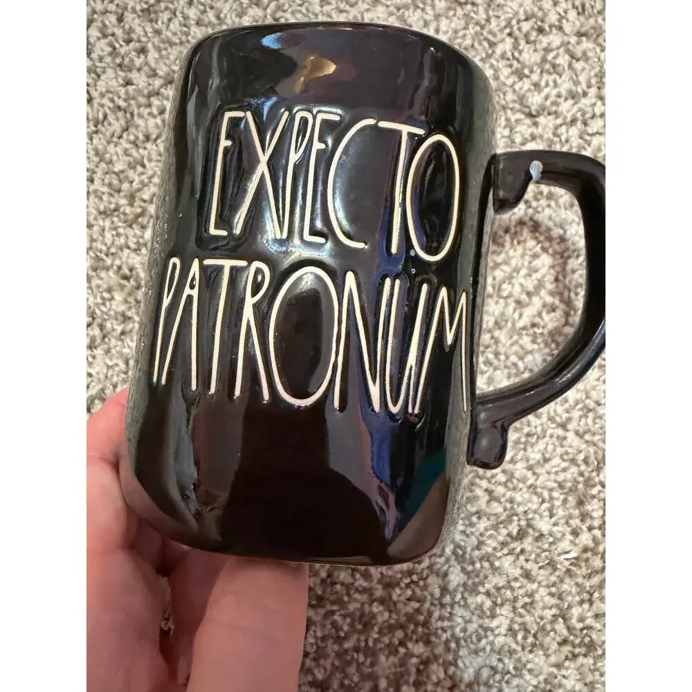 Rae Dunn Harry Potter Expecto Patronum Mug Black Ceramic Stag Patronus Magenta